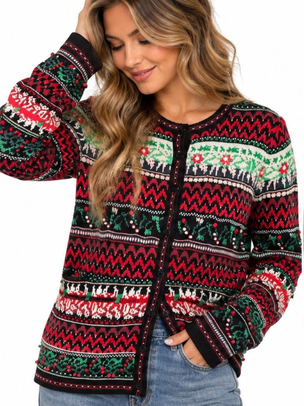 Vintage Tabi XXL Christmas Cardigan Fair Isle Holiday Sweater 100% Cotton